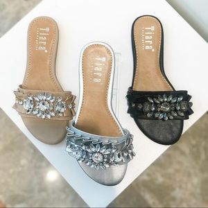 SOLD 💎 Jeweled Slides 💎 embellished tan  sandal